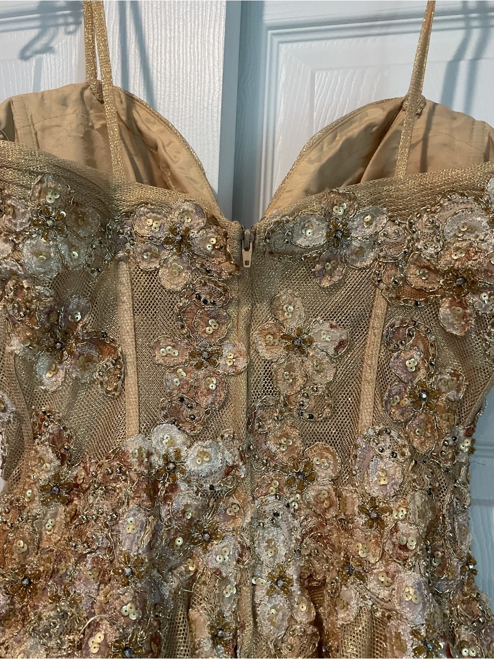 Jovani Vintage Gold Beaded Sequin Corset Mesh Mini Dress Gown Prom Wedding sz 6 - Picture 9 of 9